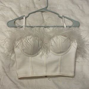 Worn once white feather corset top